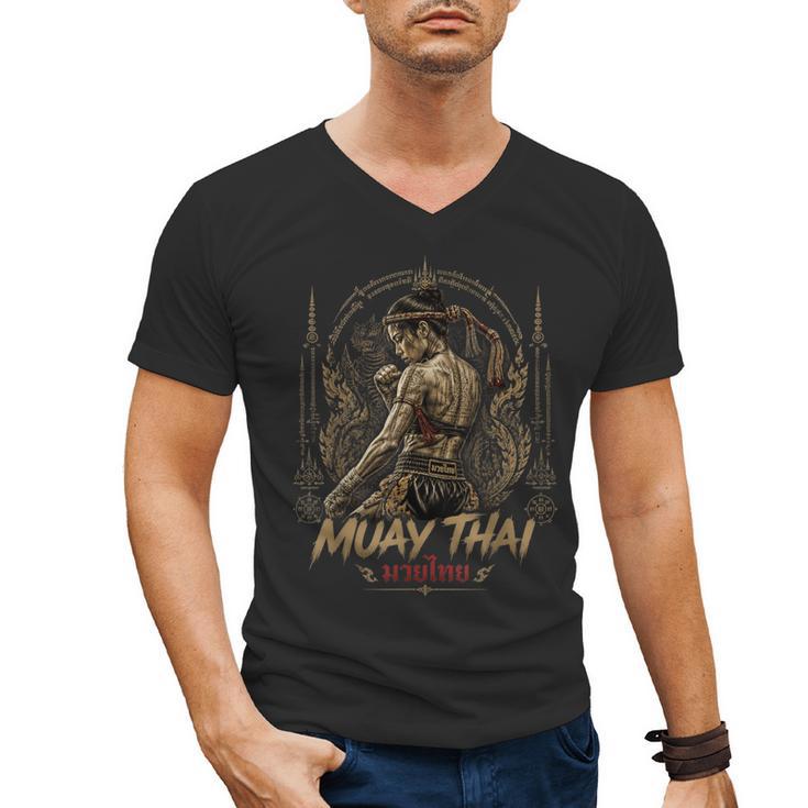 Old School Muay Thai Student Thai Boxing Fighter Men's V-Neck T-Shirt