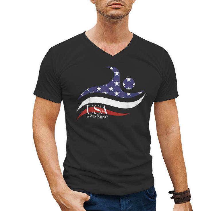 Patriotic American Flag Floating USA Swimming Team Men's V-Neck T-Shirt