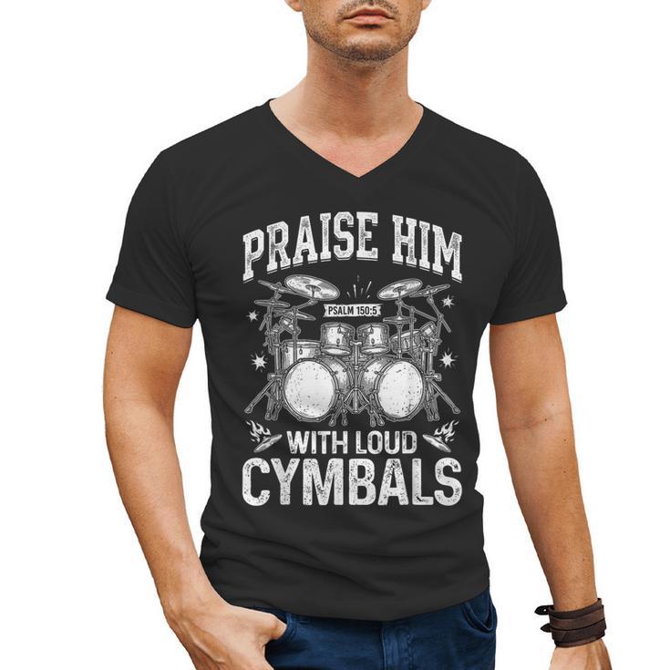 Praise Him With Loud Cymbals Psalm 150-5 Vintage Drum Kit Men's V-Neck T-Shirt