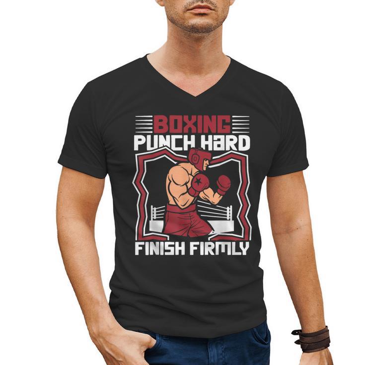 Punch Hard Finish Firmly Kickboxer Fan Muay Thai Boxing Men's V-Neck T-Shirt