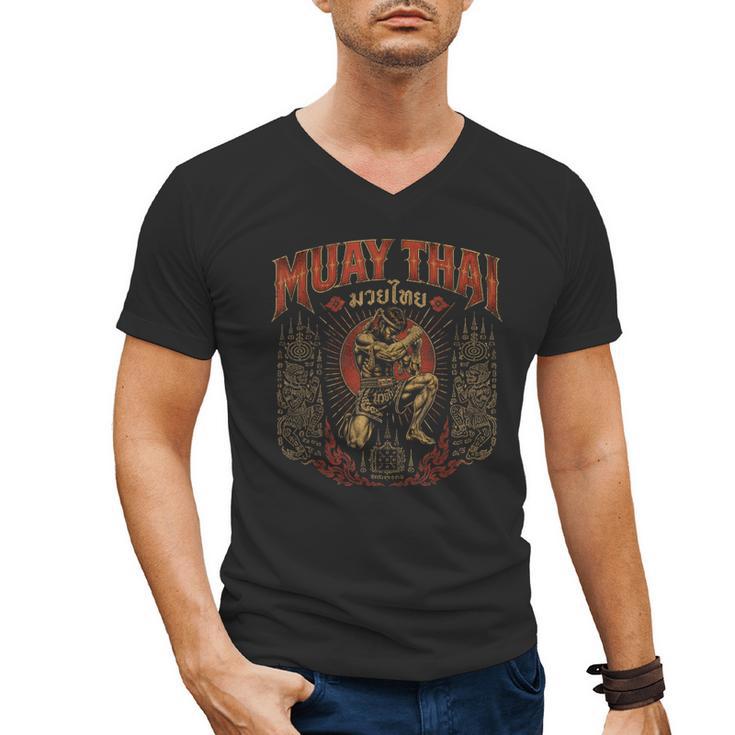 Retro Muay Thai Discipline Thai Boxing Warrior Art Men's V-Neck T-Shirt