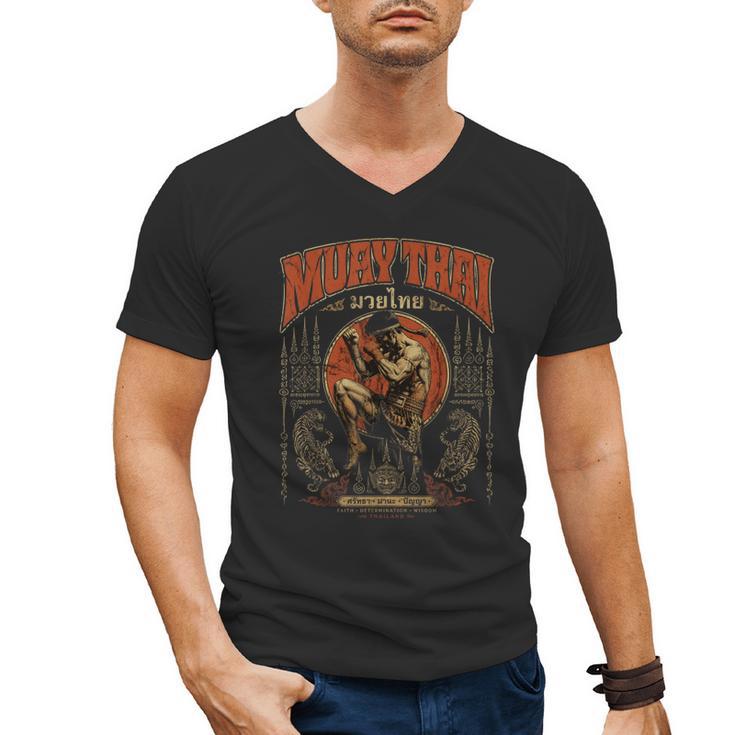 Retro Nak Muay Muay Thai Fighter Thai Boxing Gym Men's V-Neck T-Shirt