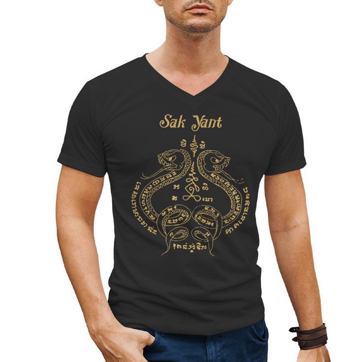 Sak Yant Sak Yant Tattoo Sak Yant Muay Thai Sak Yant T-Shirt Men's V-Neck T-Shirt
