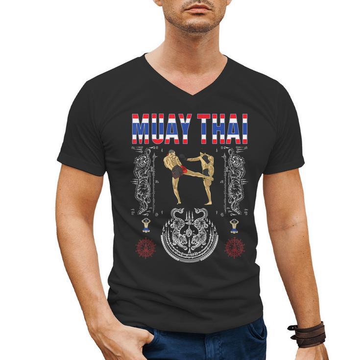 Sawadee Thai Traditional Sak Yant Thai Twin Tiger Muay Thai Men's V-Neck T-Shirt