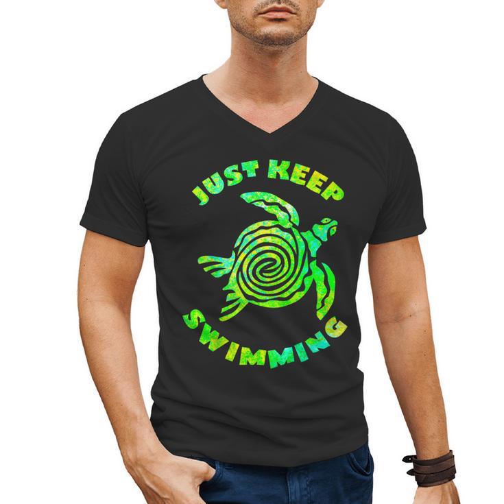 Sea Turtle Just Keep Swimming Ocean Beach Vacation Men's V-Neck T-Shirt