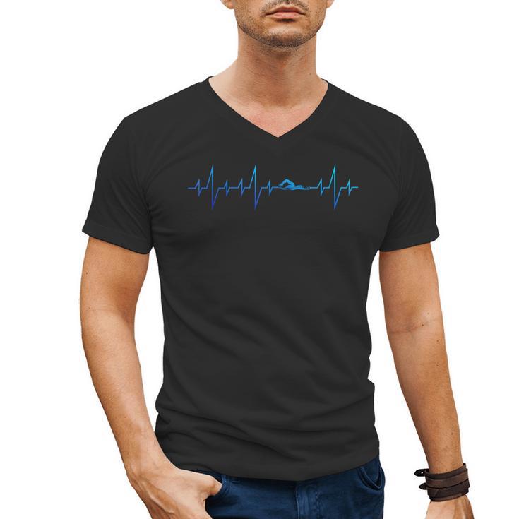 Sports Swimming Club Hobby Swimmer Heartbeat Swimming Men's V-Neck T-Shirt