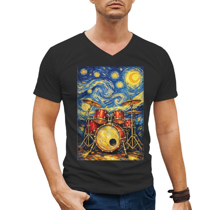 Starry Night Drum Kit Van Gogh Style Art Men's V-Neck T-Shirt