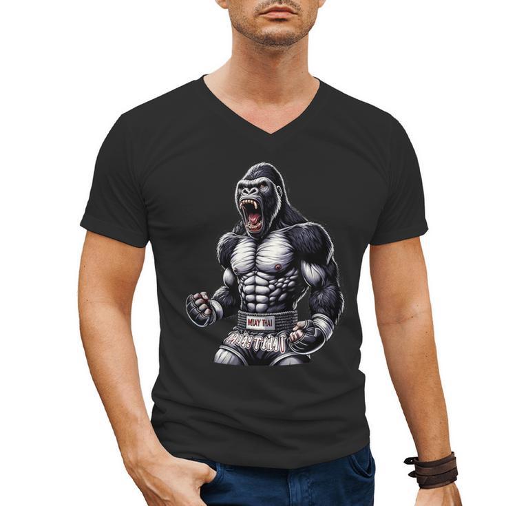 Strong Muay Thai Gorilla Thai Boxing And Fighting Men's V-Neck T-Shirt