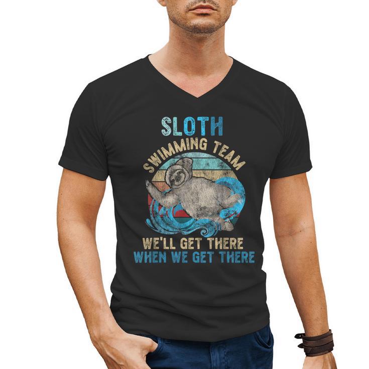Swimmer Swim Sloth Swimming Team Retro Men's V-Neck T-Shirt