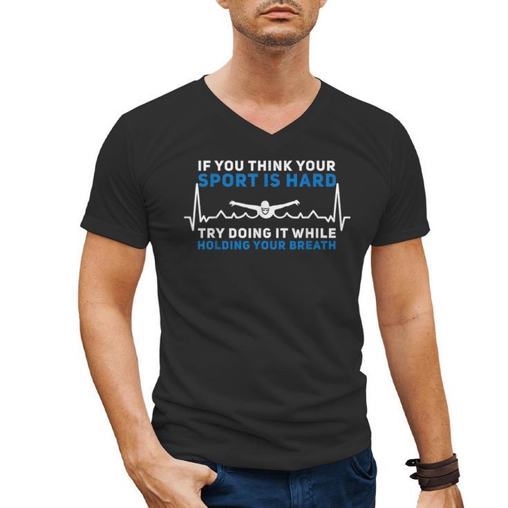 Swimming Apparel For Swim Team Heartbeat Swimmer Men's V-Neck T-Shirt