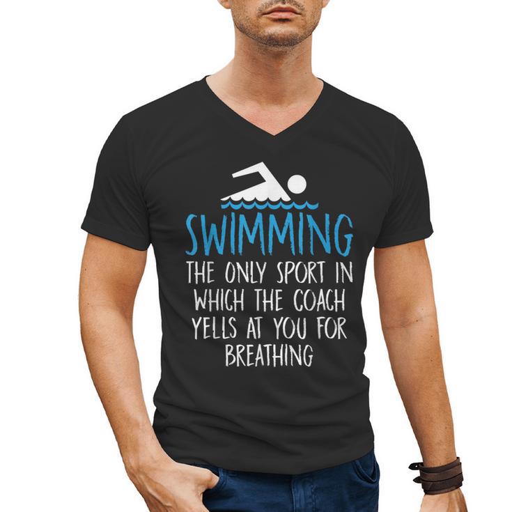Swimming Coach Yells Breathing Swimmer Swim Team Men's V-Neck T-Shirt