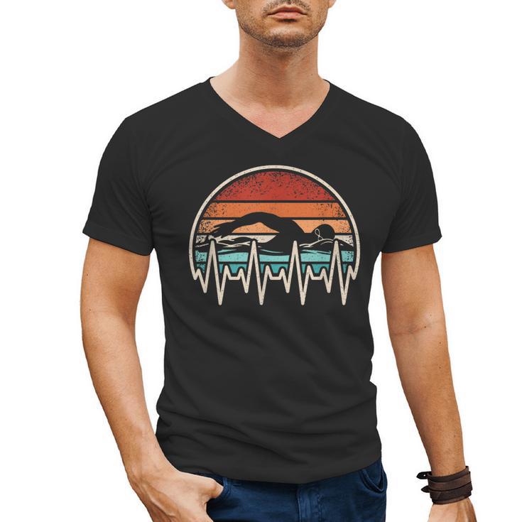 Swimming Heartbeat Retro Swim Swimmer Men Women Men's V-Neck T-Shirt