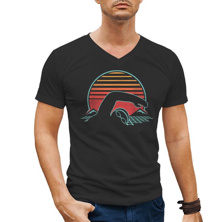Swimming Retro Vintage 80s Style Swimmer Men's V-Neck T-Shirt