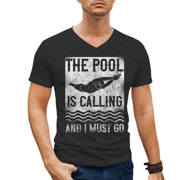 Swimming Swimmer Swim The Pool Is Calling Vintage Men's V-Neck T-Shirt