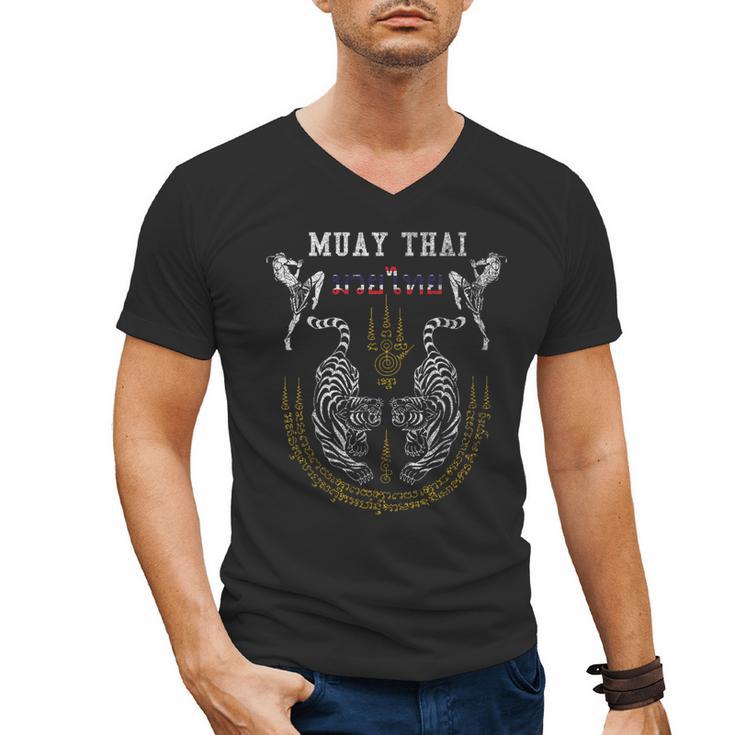 Twin Tiger Sak Yant Muay Thai Fighter Tee Martial Art Men's V-Neck T-Shirt