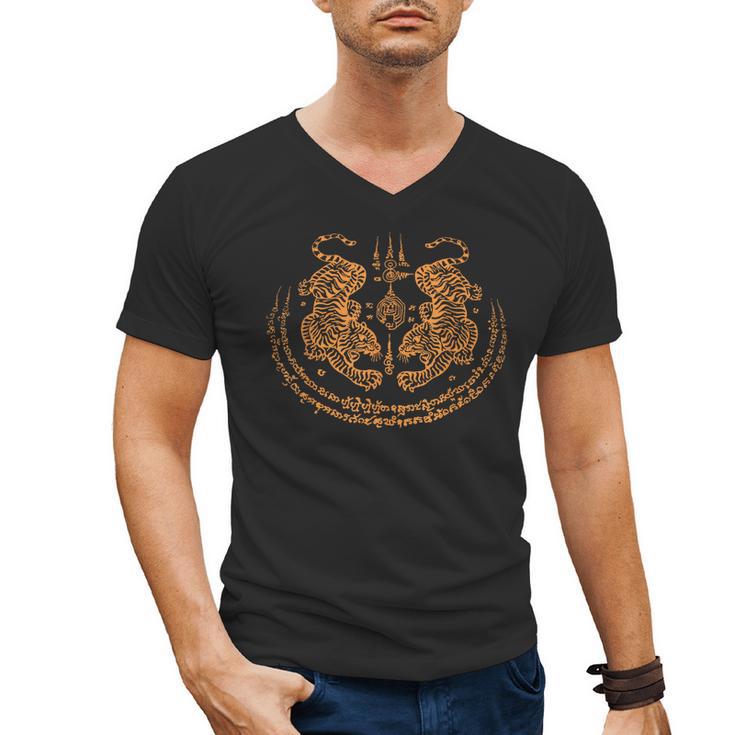 Twin Tiger Sak Yant Tattoo Muay Thai Thai Martial Arts Men's V-Neck T-Shirt