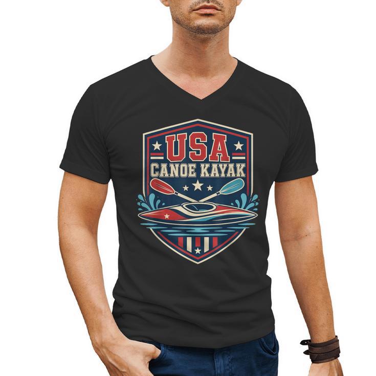 USA Canoe Kayak Paddling American Flag Emblem Men's V-Neck T-Shirt