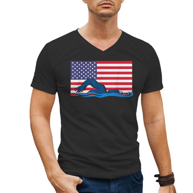 USA Flag Swimmer Swimming Sport Athlete Swim Swimming Men's V-Neck T-Shirt