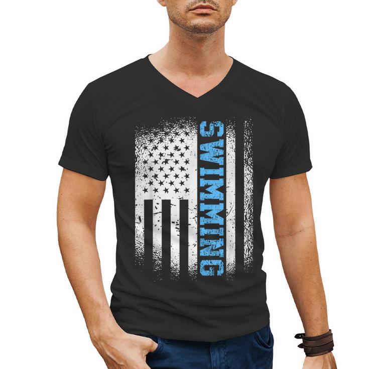 USA Flag Swimming Swim American Swimmer Men's V-Neck T-Shirt