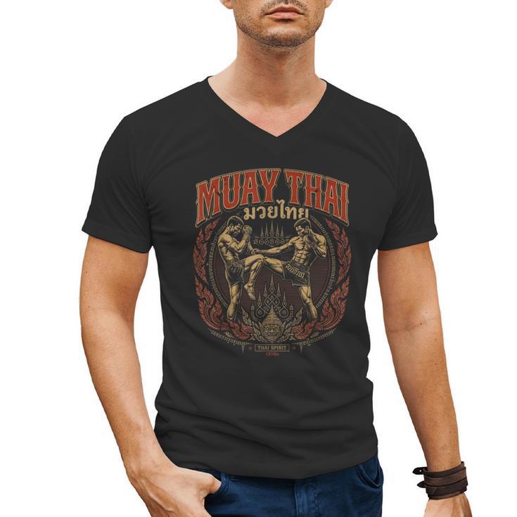 Vintage Muay Thai Bangkok Thailand Thai Boxing Art Men's V-Neck T-Shirt