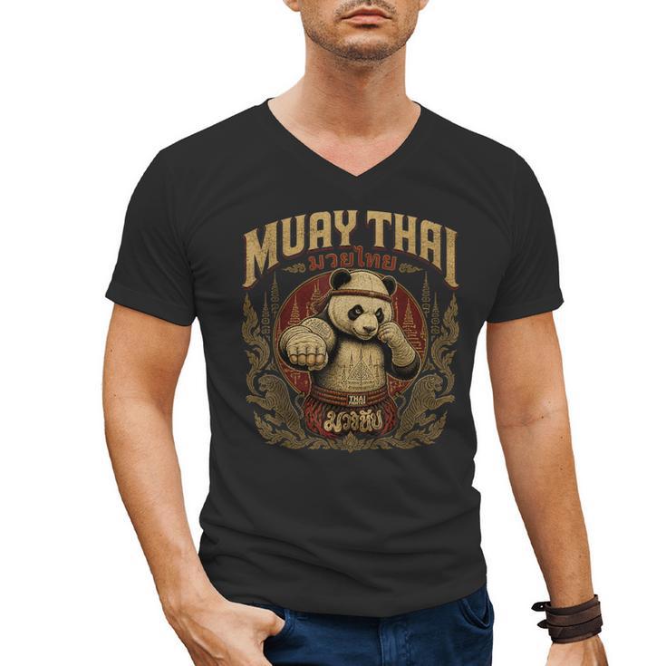 Vintage Muay Thai Gym Thai Boxing Training Fighter Panda Men's V-Neck T-Shirt