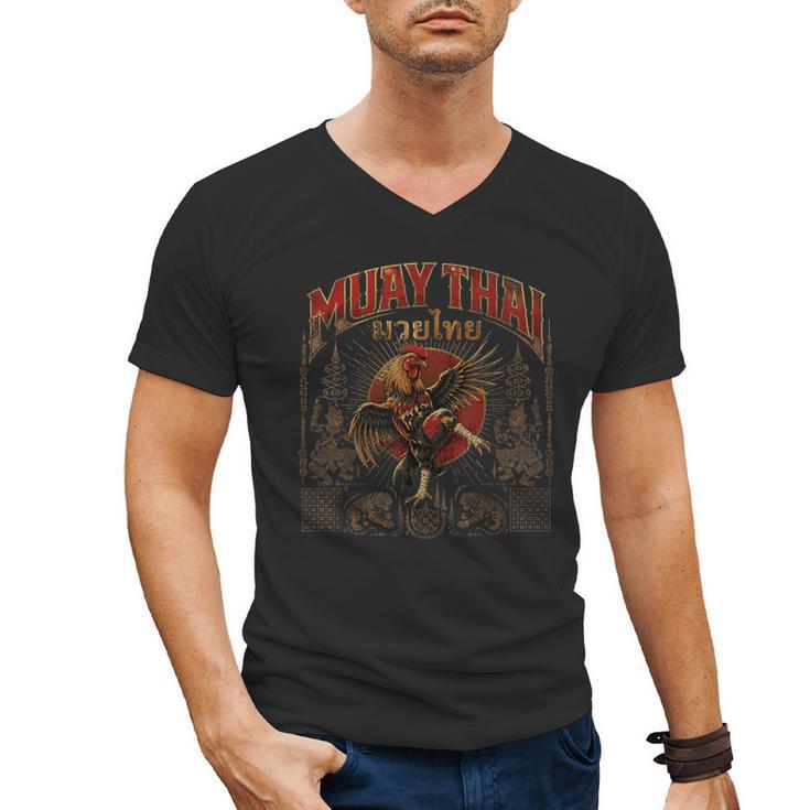 Vintage Muay Thai Legend Thai Boxing Fighter Art Chicken Men's V-Neck T-Shirt
