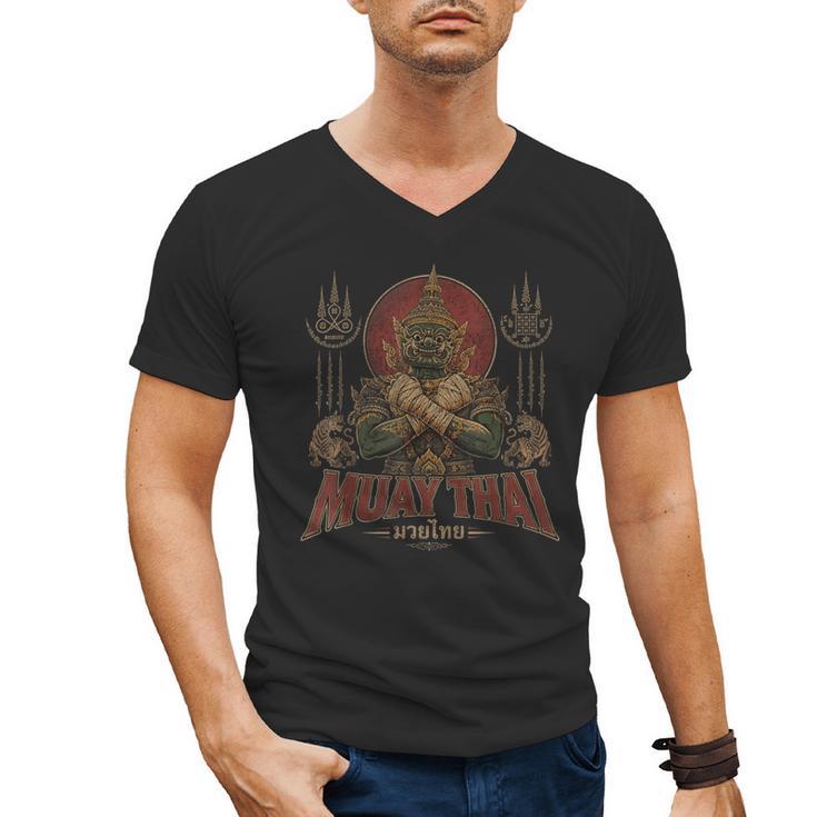 Vintage Muay Thai Respect Thai Boxing Fighter Thai Giant Men's V-Neck T-Shirt