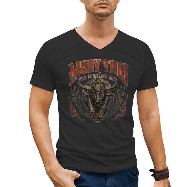 Vintage Muay Thai Trainer Thai Boxing Coach Art Buffalo Men's V-Neck T-Shirt