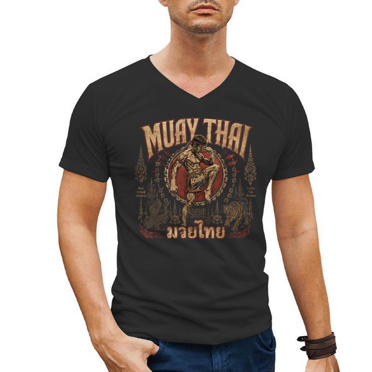 Vintage Muay Thai Wai Kru Thai Boxing Ritual Art Men's V-Neck T-Shirt