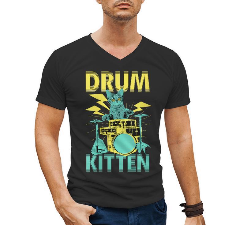 Women's Cute Drummer Cat Drum Kitten Men's V-Neck T-Shirt