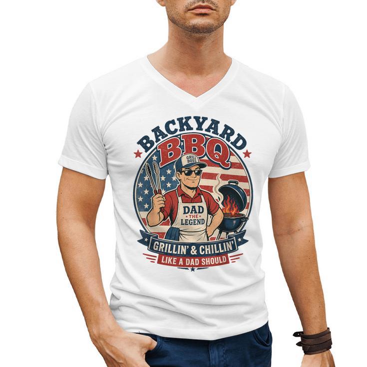 Backyard BBQ Dad Grill Boss Patriotic Fourth Of July Barbecu Men's V-Neck T-Shirt
