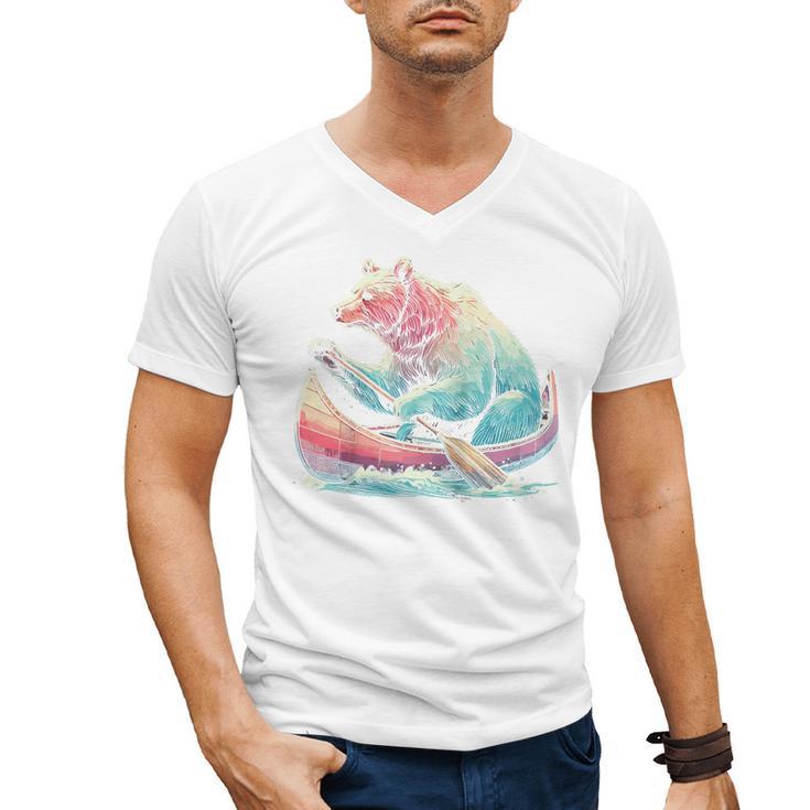 Canoe Bear Canoeing Raglan Baseball Tee Men's V-Neck T-Shirt