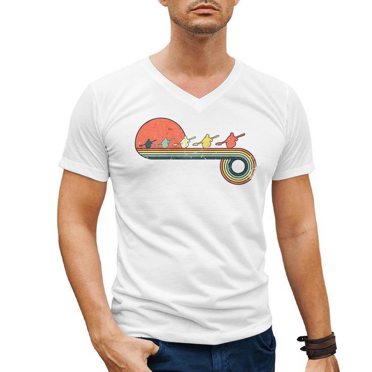 Canoe Retro Vintage Sunset Rainbow Raglan Baseball Tee Men's V-Neck T-Shirt