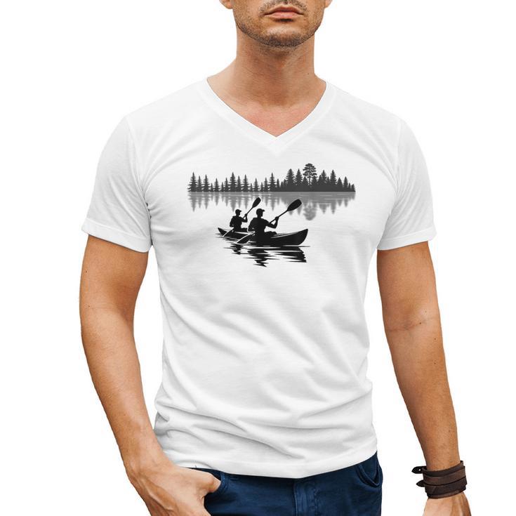 Canoe Silhouette Forest Lake Reflection Men's V-Neck T-Shirt