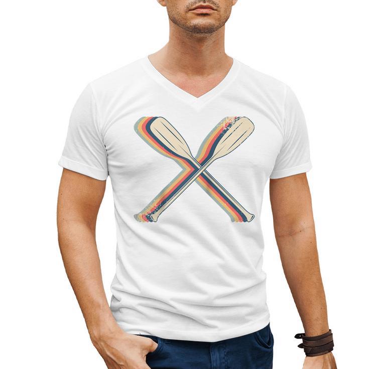 Canoeing Canoe Paddle Paddling Retro Line Art Raglan Baseball Tee Men's V-Neck T-Shirt
