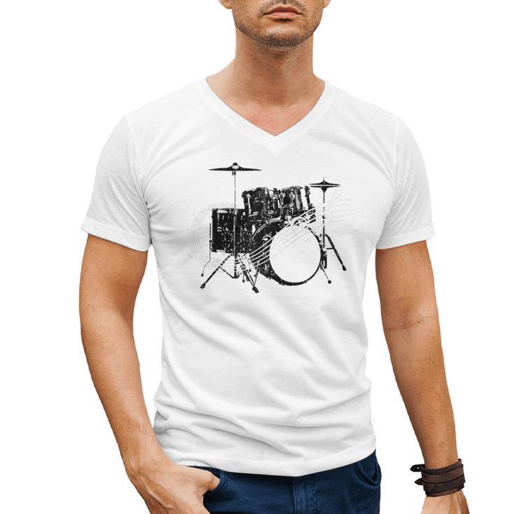 Drum Kit Drummer Band Musical Instrument Rock Music Raglan Baseball Tee Men's V-Neck T-Shirt