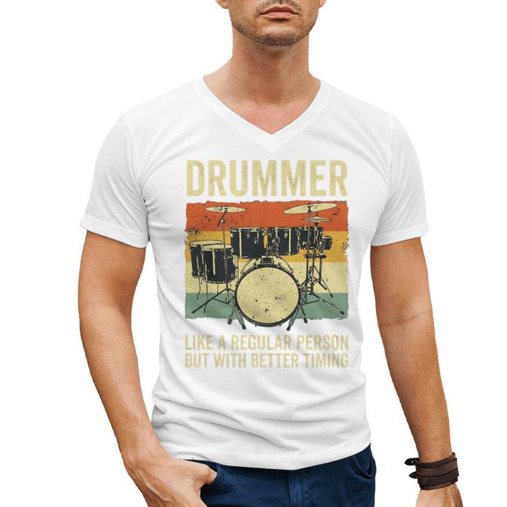 Drummer Better Timing Retro Vintage Sunset Drum Kit Graphic Men's V-Neck T-Shirt