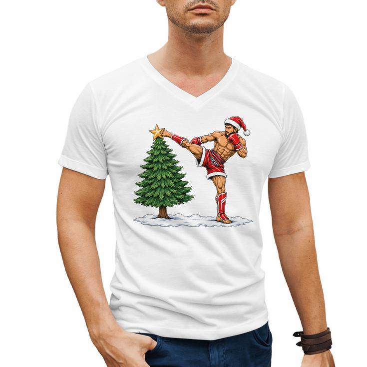 Festive Muay Thai Santa Christmas Men's V-Neck T-Shirt