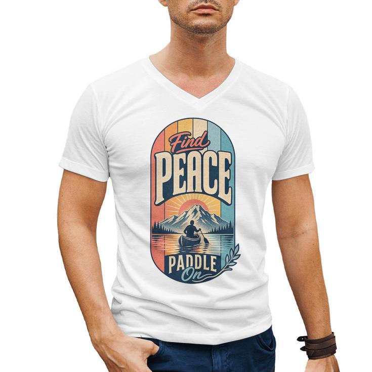 Find Peace Paddle On Canoe Mountain Sunset Men's V-Neck T-Shirt