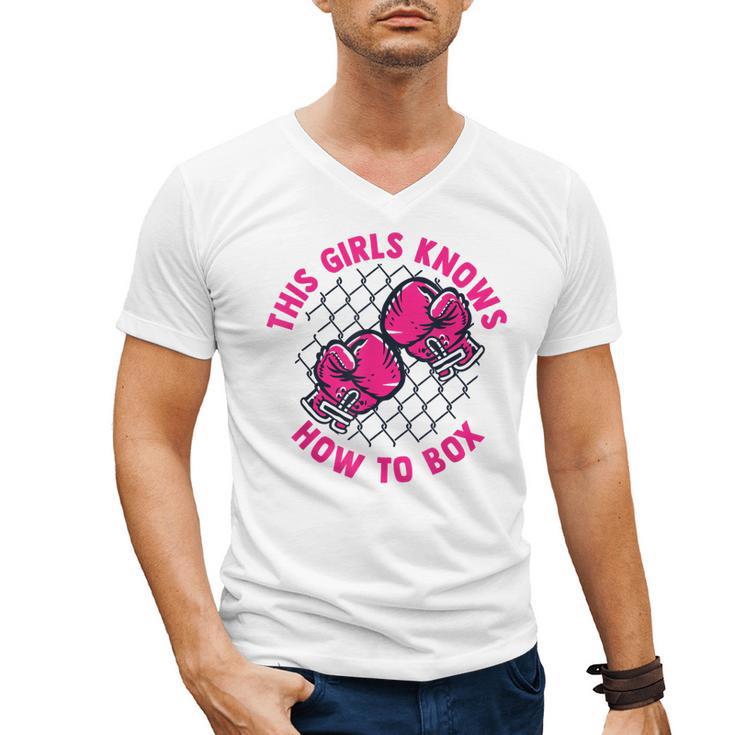 This Girl Knows How To Box Muay Thai Kickboxer Fan Boxing Men's V-Neck T-Shirt