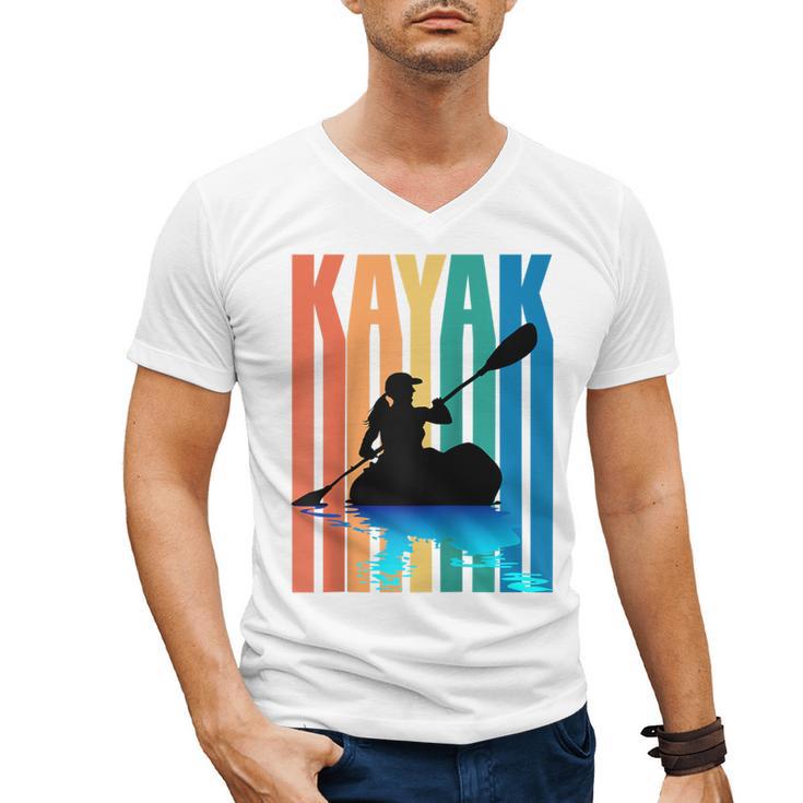 Kayaking Kayak Retro Art Canoe Raglan Baseball Tee Men's V-Neck T-Shirt