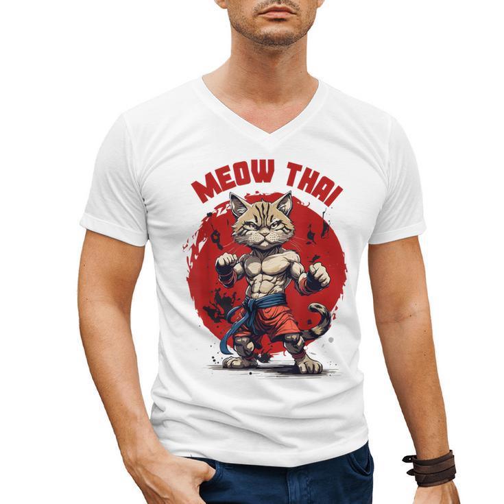 Meow Thai Funny Muay Thai And Cats Lover Men's V-Neck T-Shirt