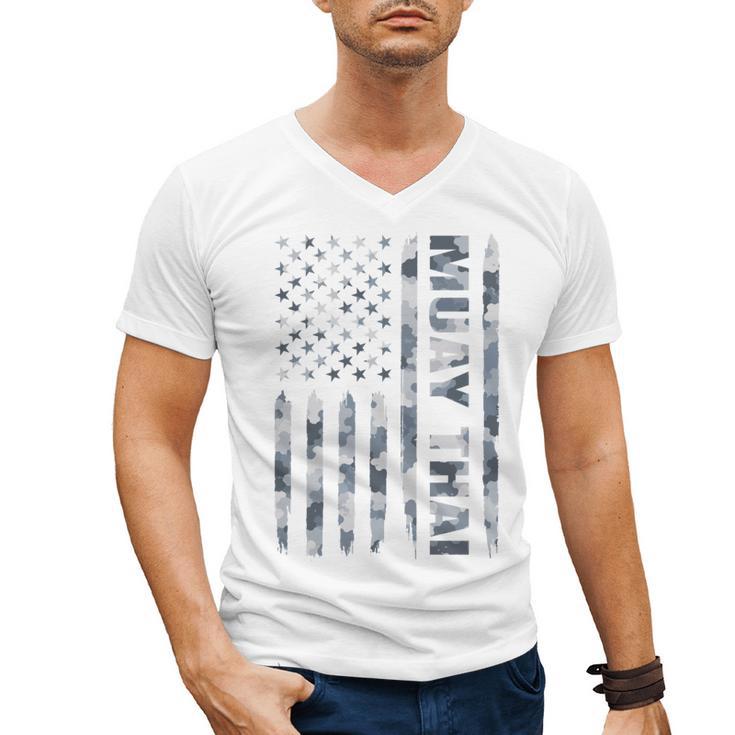 Muay Thai American Flag Camo Military Patriotic Men's V-Neck T-Shirt