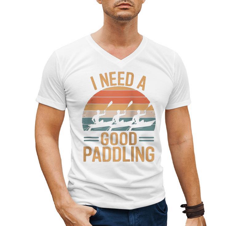 I Need A Good Paddling Retro Sunset Canoe Raglan Baseball Tee Men's V-Neck T-Shirt