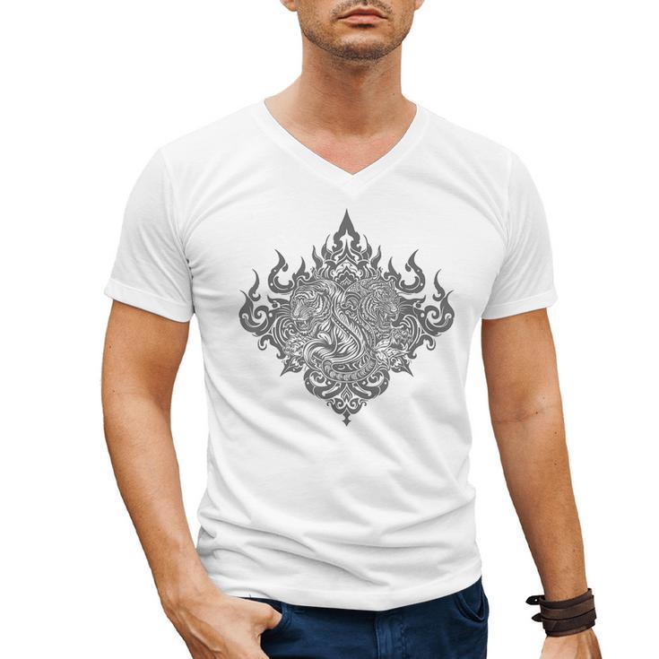 Sak Yant Muay Thai MMA Tattoo Twin Tiger Martial Art Boxing Men's V-Neck T-Shirt