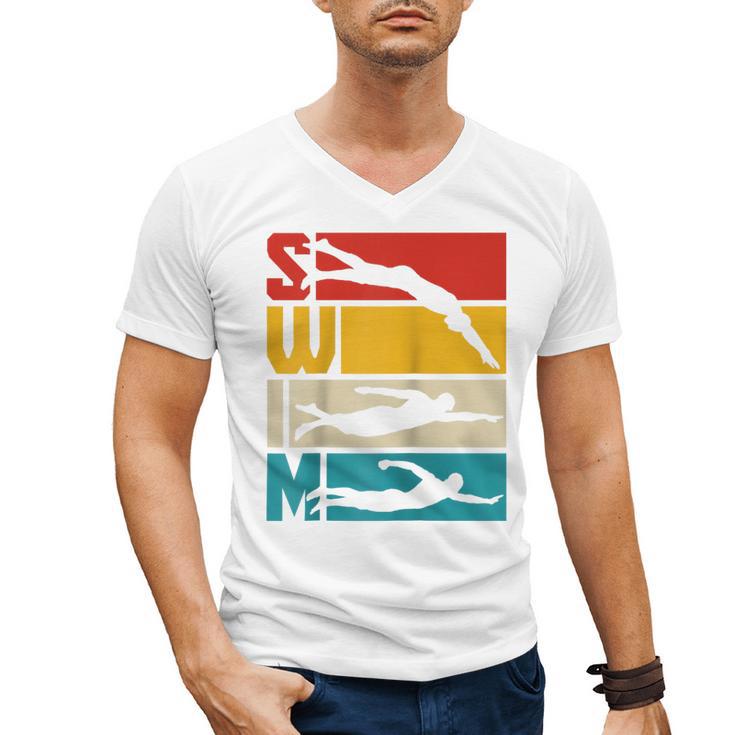 Swim Swimming Vintage Retro Swimmer Raglan Baseball Tee Men's V-Neck T-Shirt
