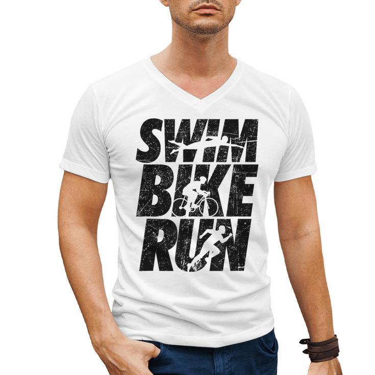 Swimming Cycling Running Triathlon Running Swimming Men's V-Neck T-Shirt