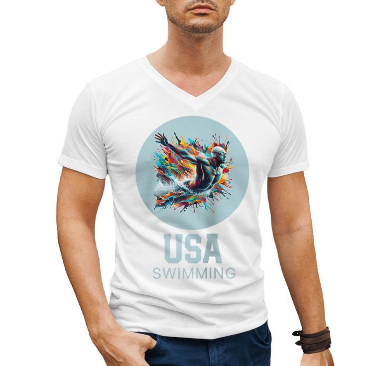 SWIMMING SPORT COMPETITIVE SWIM Raglan Baseball Tee Men's V-Neck T-Shirt