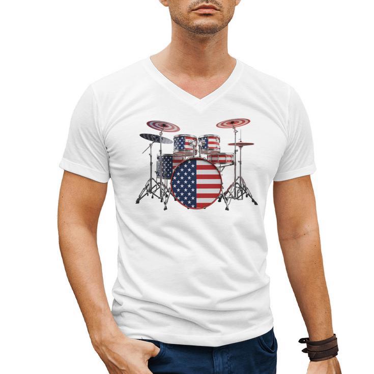 USA Patriotic Drum Kit American Flag Drum Set Men's V-Neck T-Shirt