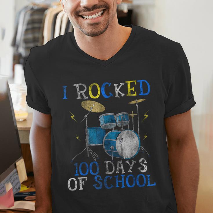 100th Day Of SchoolShirt Happy 100 Days Drum Kit Music Men's V-Neck T-Shirt